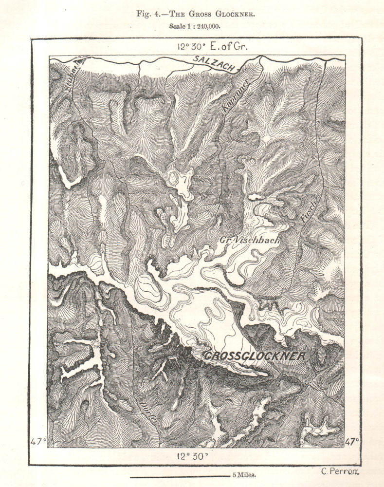 The Grossglockner. Austria. Sketch map 1885 old antique vintage plan chart